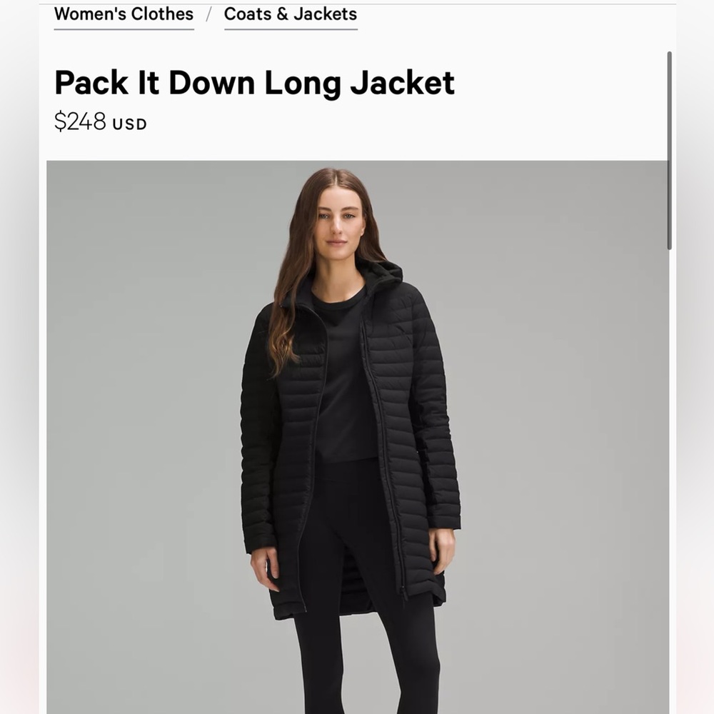 New! Lululemon Pack It Down Long Down Jacket Womens